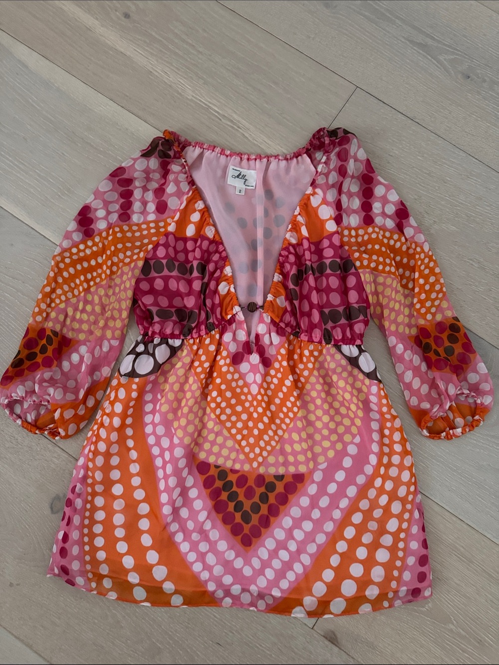 Milly of New York Pink & Orange Polka Dot V-Neck Tunic